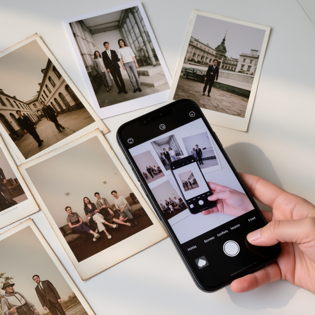 사진은 많지만 정리되지 않아 다시 보지 않게 되는 상태를 보여 주는 이미지입니다