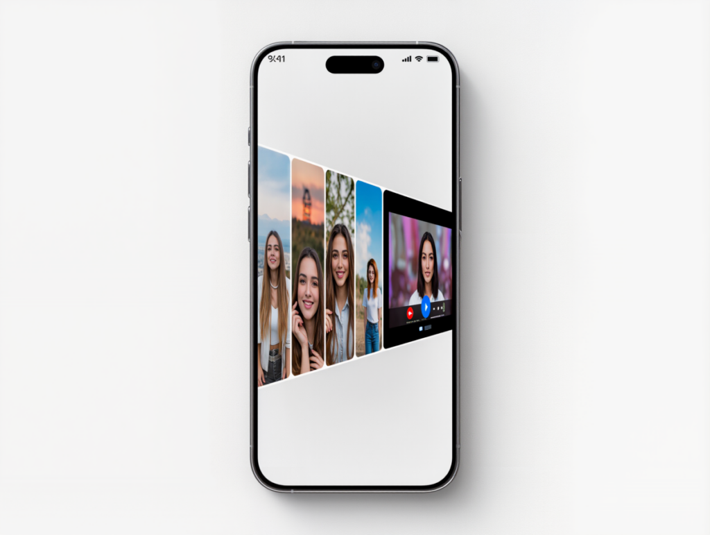 사진으로 영상 만들면 좋은 상황이 되는 과정을 설명하는 개념 이미지입니다