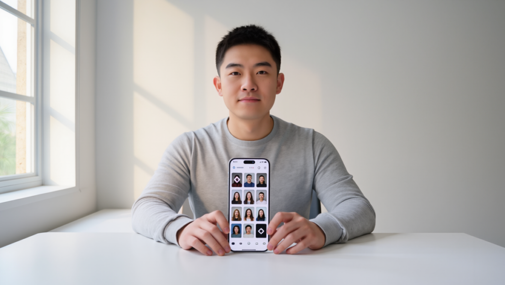 스마트폰에서 사진을 앨범별로 정리하는 모습