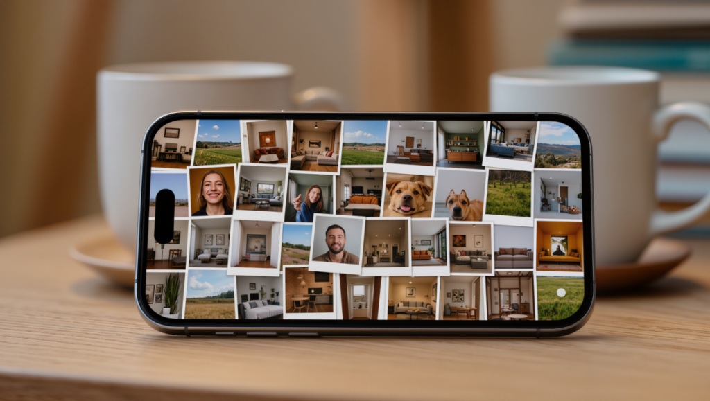 사진은 많이 쌓였지만 기록으로 정리되지 않은 상태를 보여 주는 이미지입니다