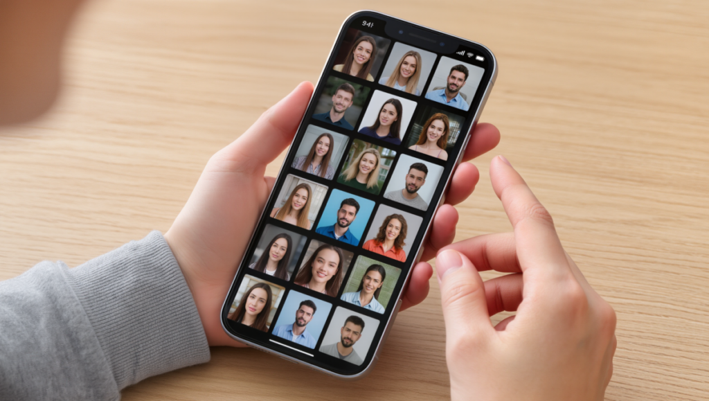 사진 정리를 미루며 망설이는 현실적인 상황을 표현한 이미지입니다