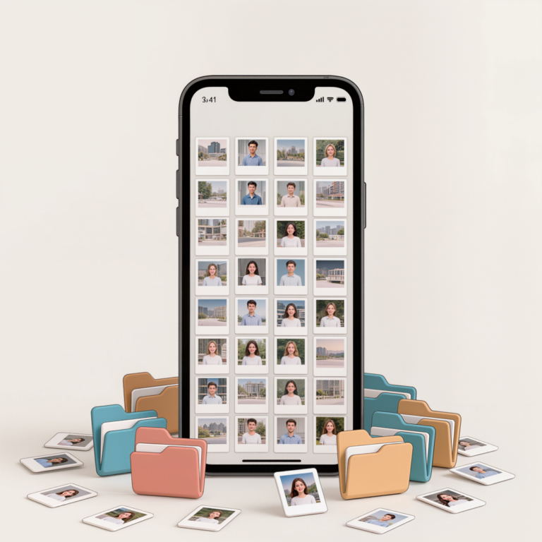 사진 기록이 쌓이면서 관리가 어려워지는 상황을 표현한 이미지입니다.