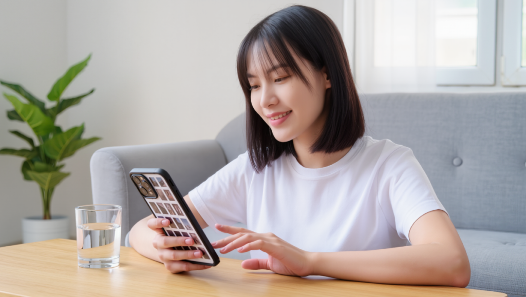 추억을 기록하며 다시 살펴보며 추억을 돌아보는 과정을 표현한 이미지입니다