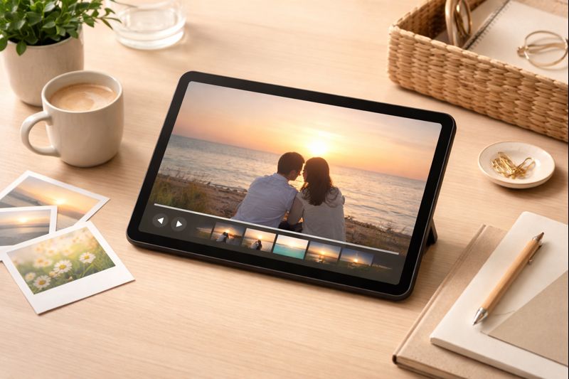 사진 영상화로 완성된 영상 기록이 다시 볼 수 있는 기억으로 남는 모습을 표현한 이미지입니다.