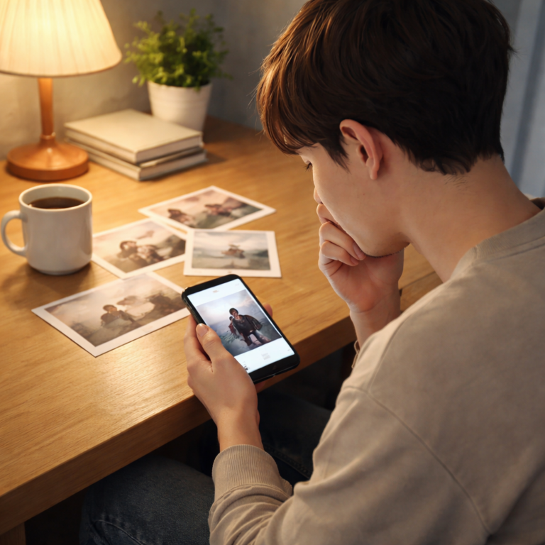 사진을 지우지 못하고 망설이는 순간을 표현한 대표 이미지입니다.