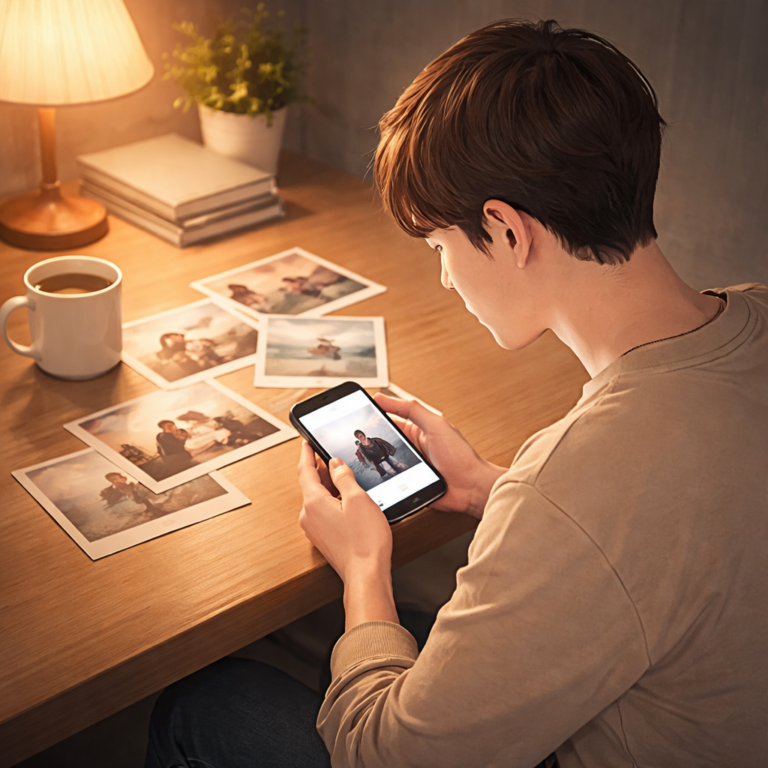 사진을 정리하다 추억이 떠오르는 순간을 표현한 대표 이미지입니다.