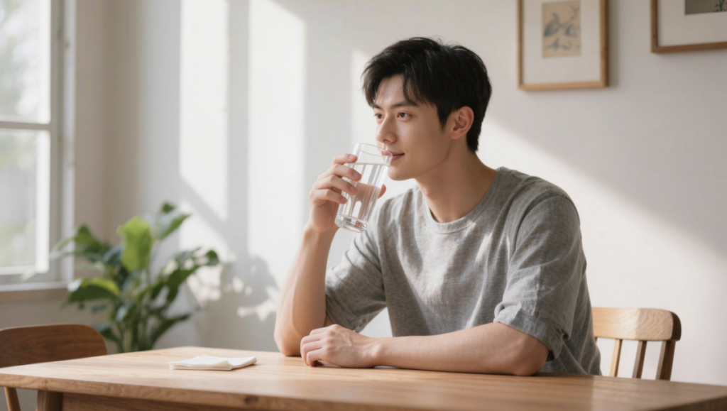 물을 자주 마시는 생활 습관을 통해 건강 관리를 표현한 이미지입니다.