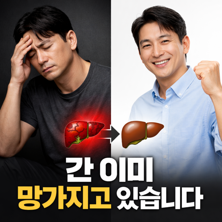 간 기능 저하로 피로를 느끼는 사람과 건강한 상태를 비교한 썸네일 이미지