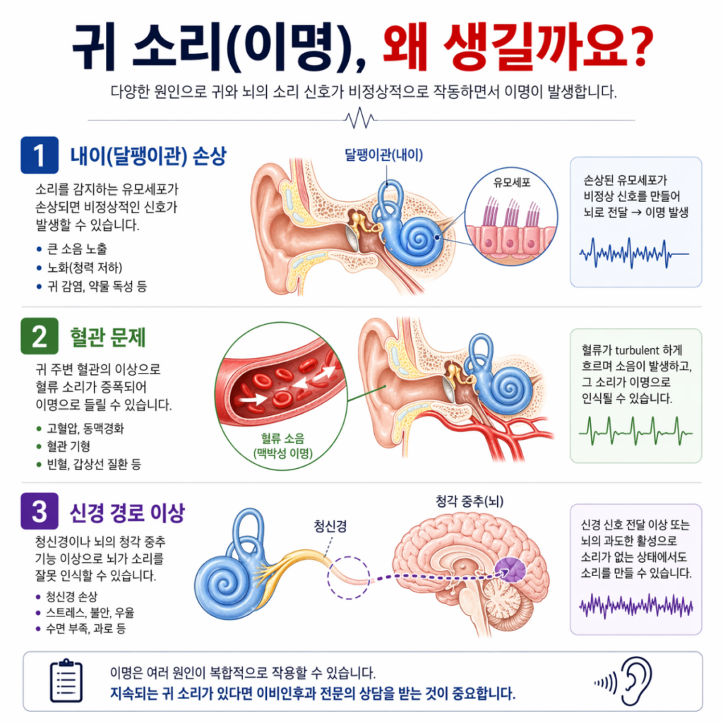 귀 주변 혈관 막힘과 정상 혈류 비교 이미지