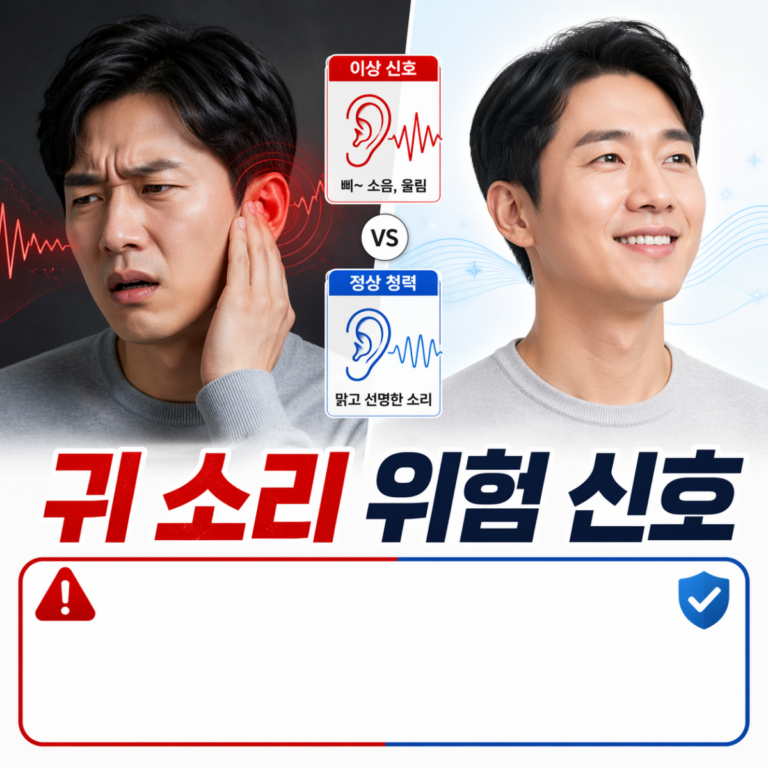 귀에서 나는 소리 위험 신호 이명 증상 비교 이미지