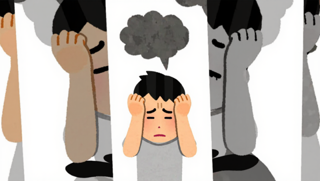 스트레스 쌓이면 피로와 두통을 느끼는 사람 일러스트