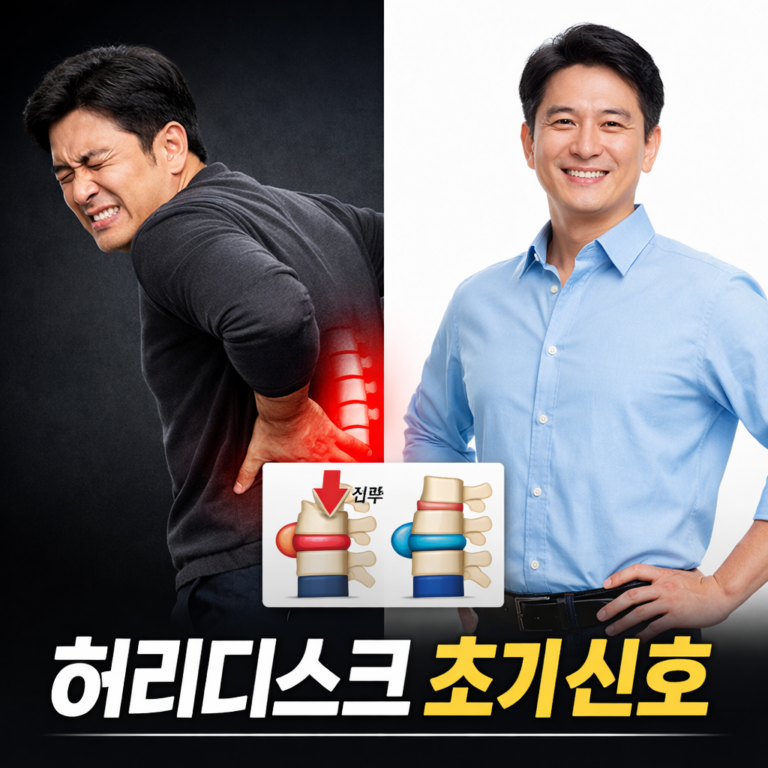 허리디스크 초기 증상과 정상 상태 비교 이미지