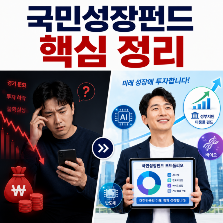 국민성장펀드 투자 구조와 미래 산업 투자 개념을 설명하는 금융 뉴스 스타일 썸네일