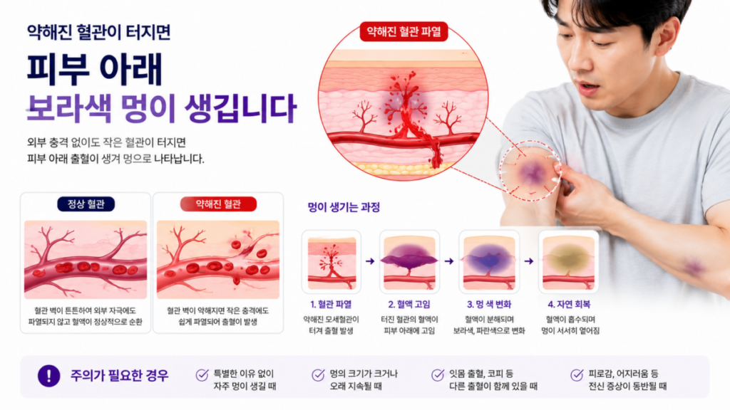 이유 없이 멍, 모세혈관 손상으로 멍이 생기는 과정 설명 이미지