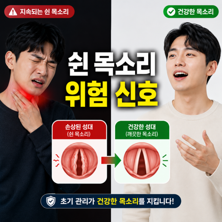 쉰 목소리와 목 건강 이상 신호를 표현한 건강 블로그 썸네일