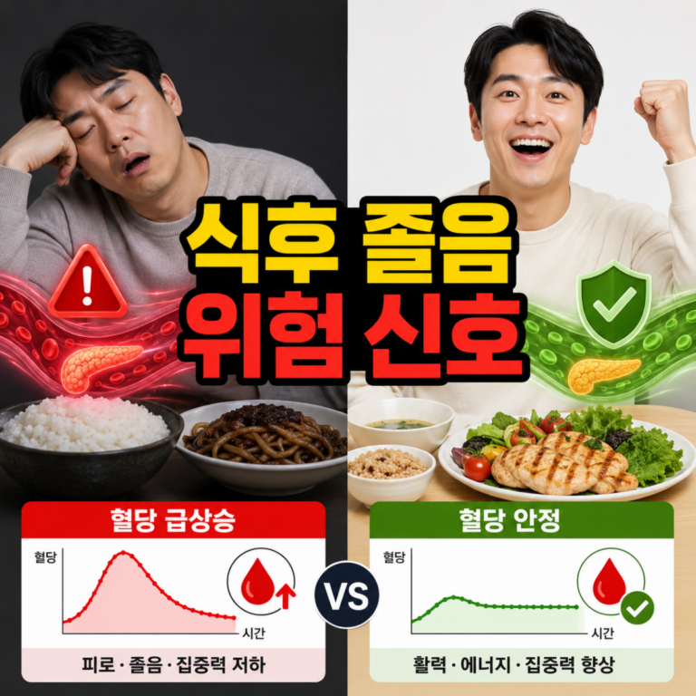 식사 후 심한 졸음과 혈당 문제를 설명하는 건강 썸네일