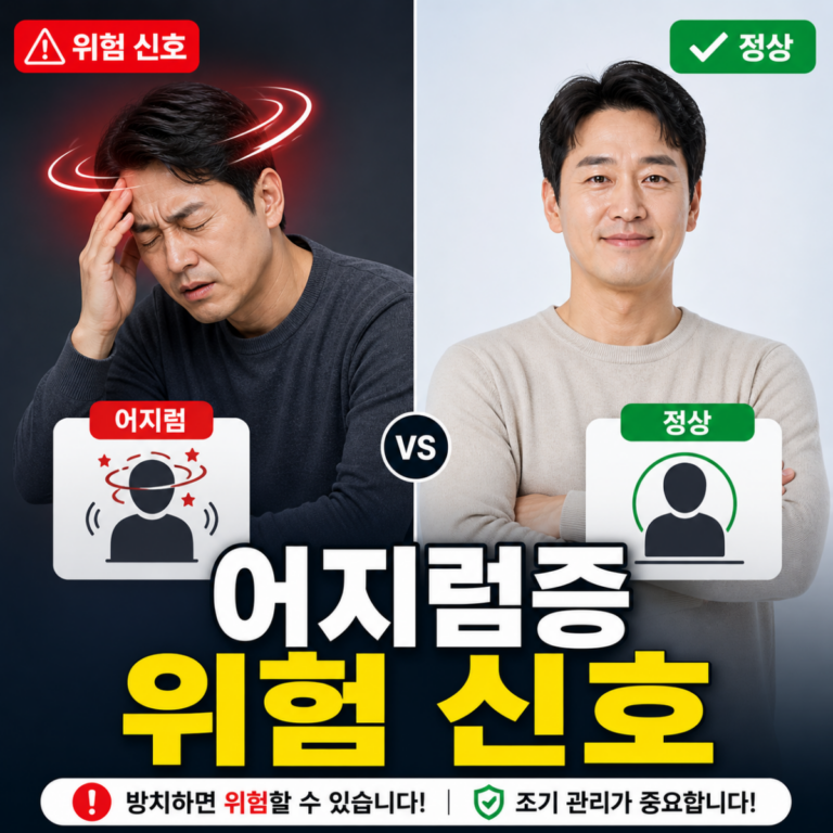 어지럼증 위험 신호 썸네일, 어지러운 상태와 정상 상태 비교 이미지