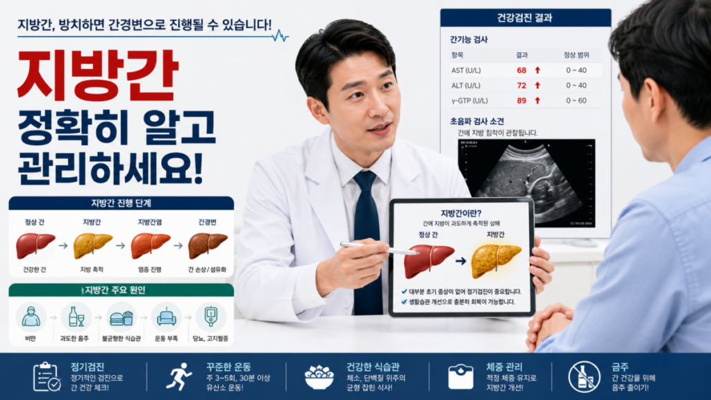 의사가 지방간 검사 결과를 설명하는 모습