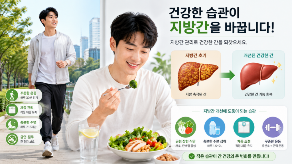 지방간 진단 받고 회복을 위한 운동과 식습관 관리 이미지