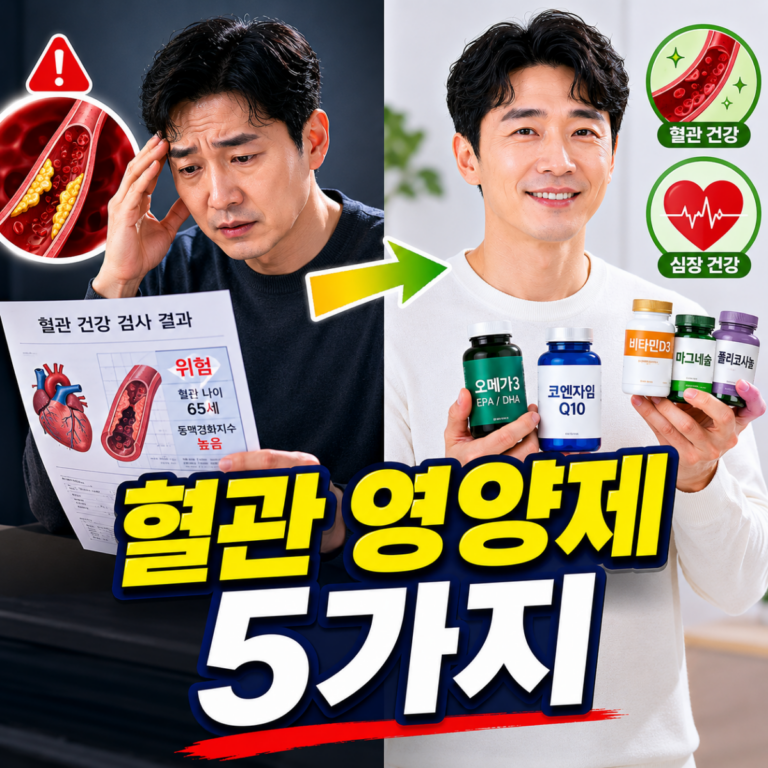 혈관 건강 영양제 5가지와 효과를 설명하는 건강 썸네일