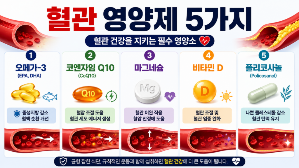 혈관 건강에 많이 찾는 영양제 종류 인포그래픽