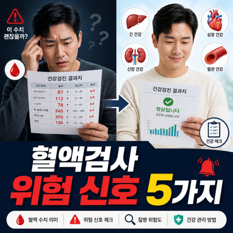 혈액검사 결과표를 확인하며 건강 이상 신호를 살펴보는 모습