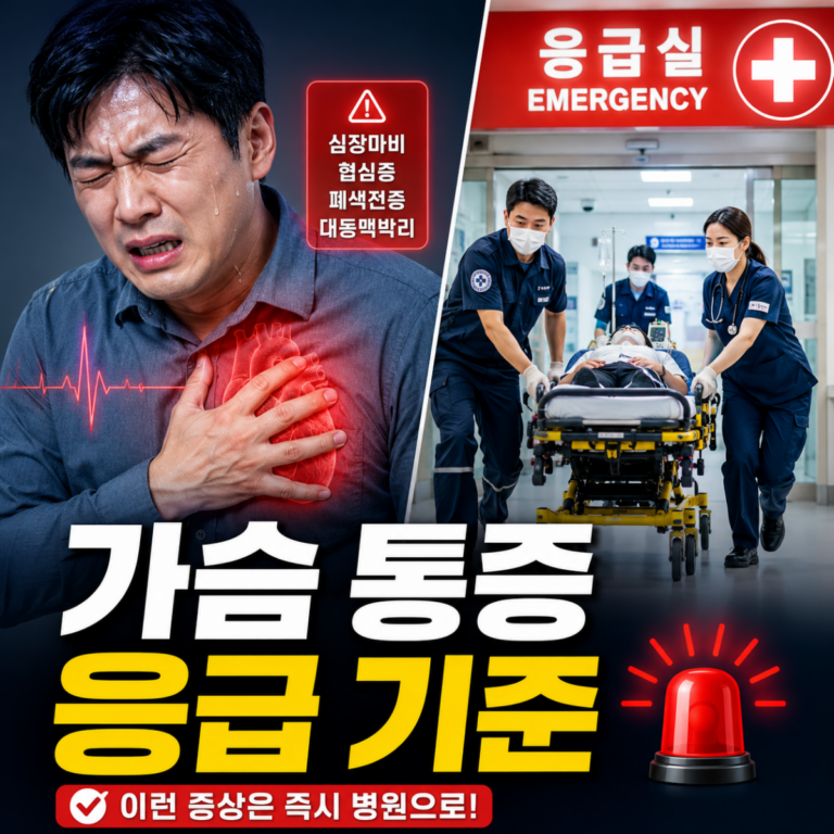 가슴 통증 발생 시 응급실 방문 기준을 설명하는 건강 썸네일