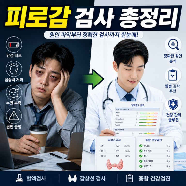반복되는 피로감 원인을 찾기 위한 병원 검사 종류를 설명하는 건강 블로그 썸네일