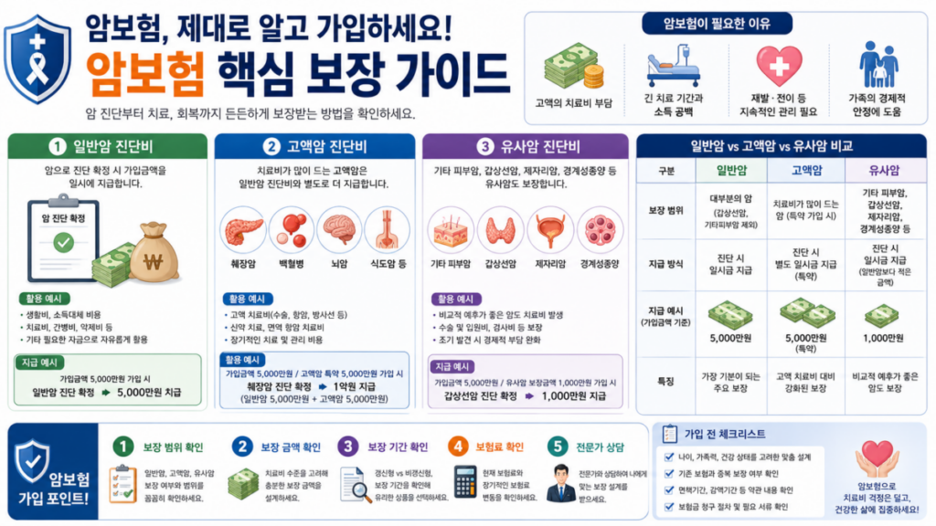 암보험 보장 항목과 진단비 비교 설명 인포그래픽