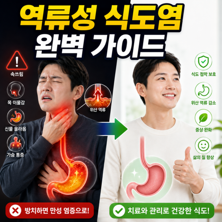 역류성 식도염의 증상과 치료 전후 상태를 비교한 건강 정보 썸네일
