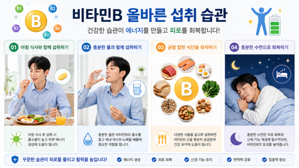 올바른 비타민B 복용 방법과 건강한 생활습관 인포그래픽