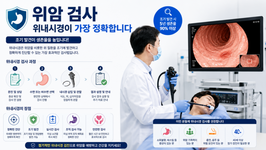 위암 조기 발견을 위해 위내시경을 통해 위암을 조기에 발견하는 검사 과정