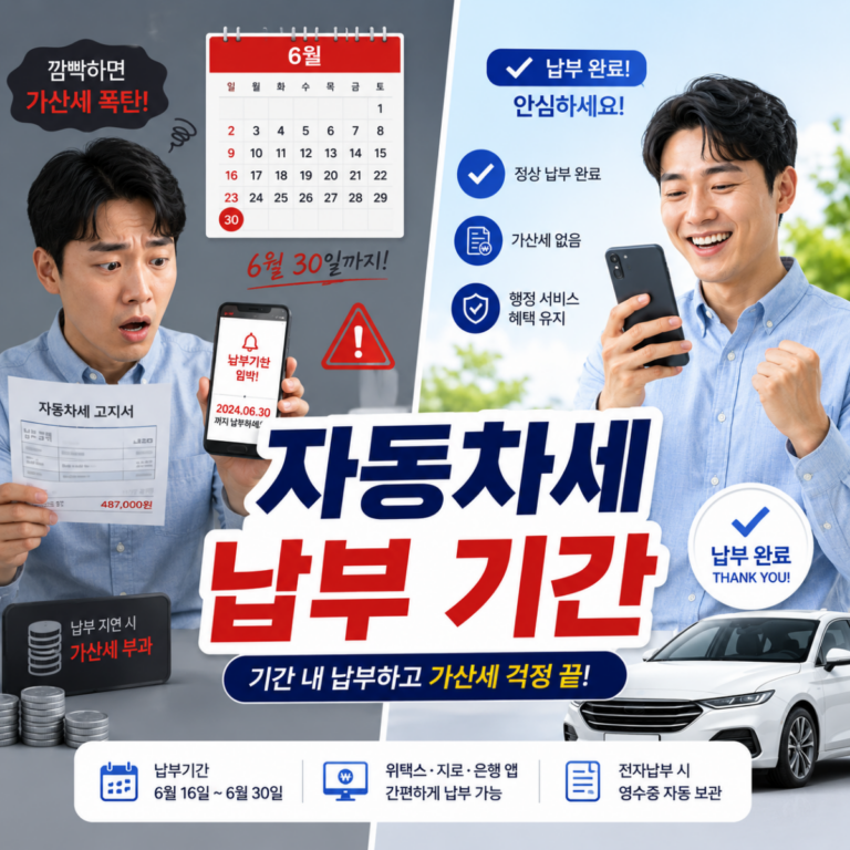 자동차세 납부 기간과 납부 완료를 비교한 자동차세 안내 썸네일
