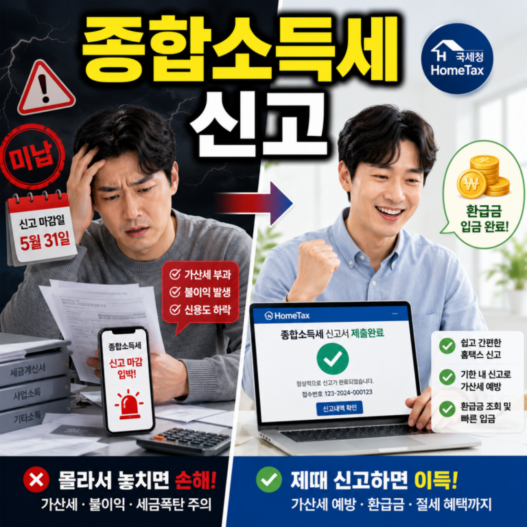 종합소득세 신고 대상자와 신고 방법을 설명하는 세금 정보 썸네일