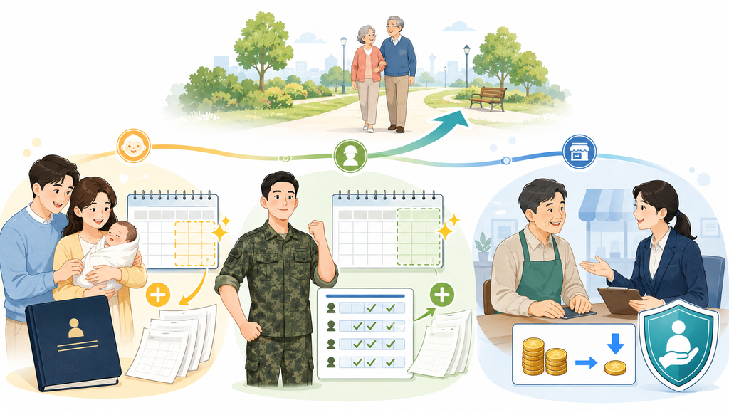 2026 국민연금 개편으로 확대된 출산·군복무 크레딧과 저소득 지역가입자 보험료 지원