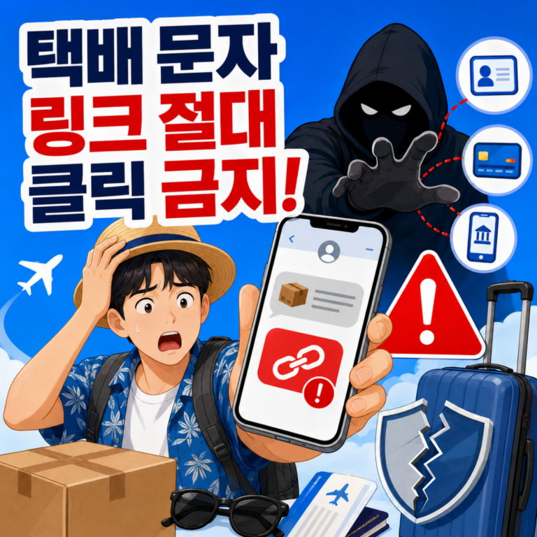 휴가철 택배 사칭 문자 속 악성 링크를 보고 놀란 여행객
