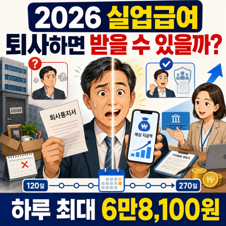 2026 실업급여 조건과 하루 최대 6만8,100원 지급액 안내