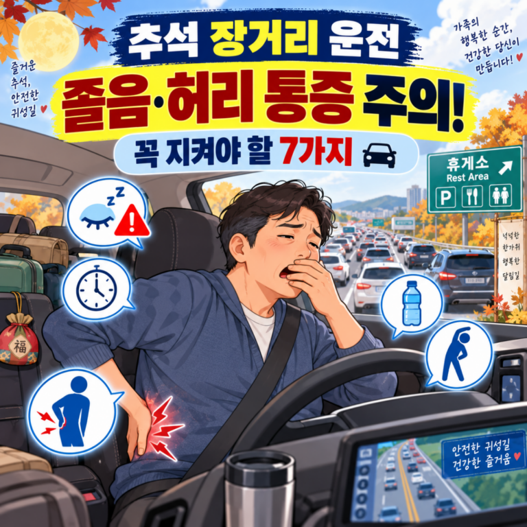 추석 장거리 운전 중 졸음과 허리 통증을 예방하는 건강관리 방법